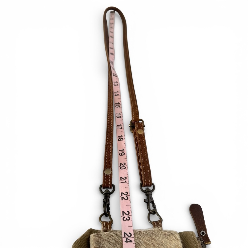 Myra Crossbody Bag Stamp Pocket Upcycled Canvas Country Cowhide Small Purse - Picture 3 of 15